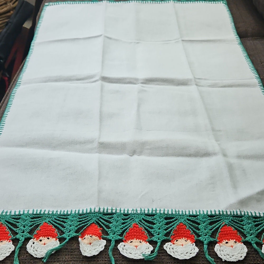 Christmas Santa Cotton Tea Towel Crochet Edge